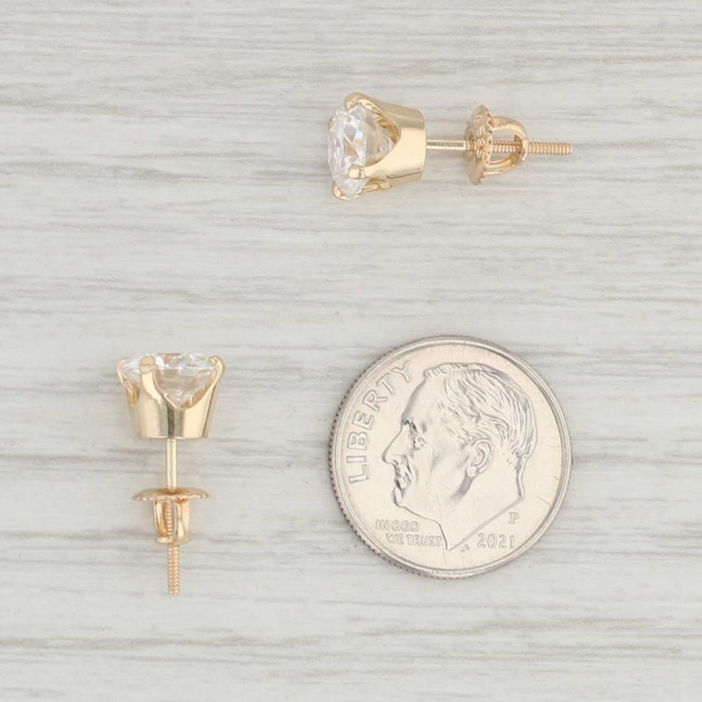 Light Gray 2.86ctw Moissanite Stud Earrings 14k Yellow Gold Round Solitaires