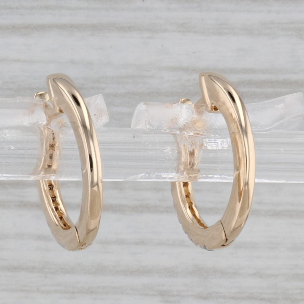 Gray New Diamond Hoop Huggie Earrings 14k Yellow Gold Pierced Round Hoops