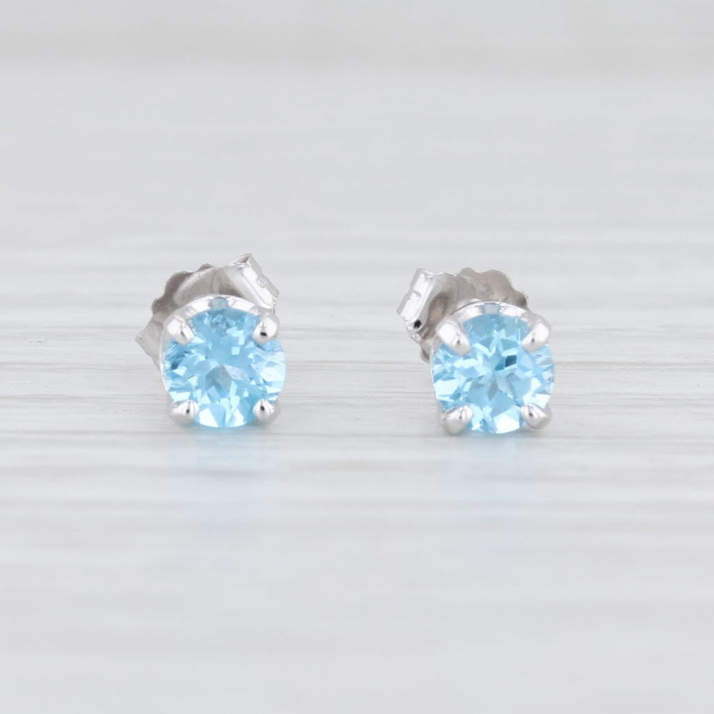 Light Gray New Blue Topaz Stud Earrings 14k White Gold Round Solitaire Pierced Studs