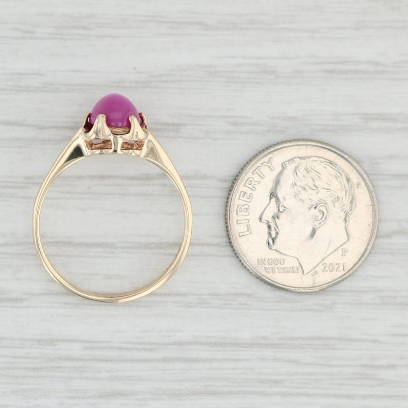 Lab Created Ruby Ring 10k Yellow Gold Size 6.25 Oval Cabochon Solitaire