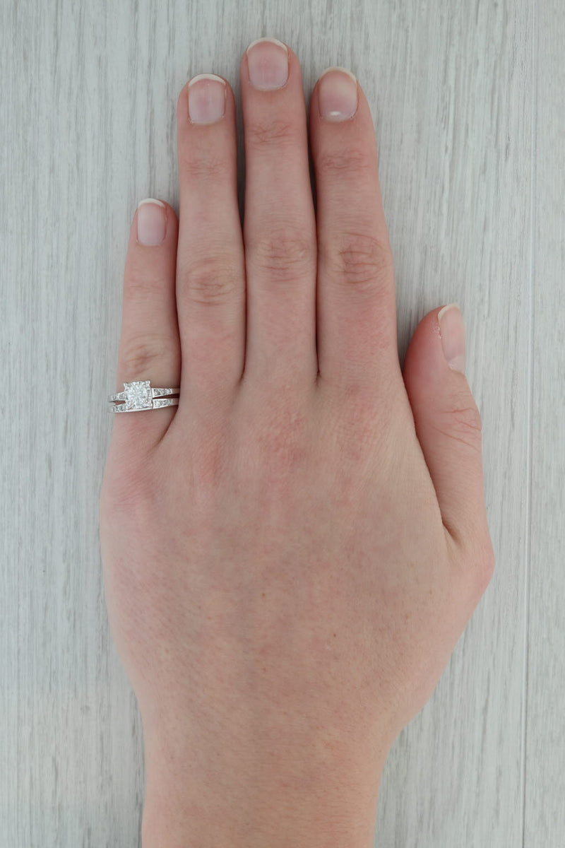 Dark Gray 0.58ctw Round Diamond Engagement Ring Wedding Band Bridal Set 14k White Gold