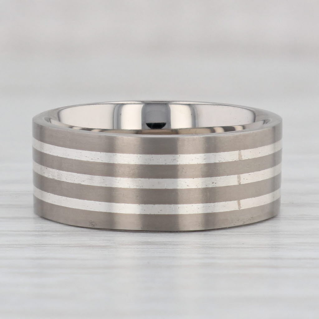 Gray New Men's Titanium Ring Size 7.25 Wedding Band Comfort Fit 2-Toned Striped