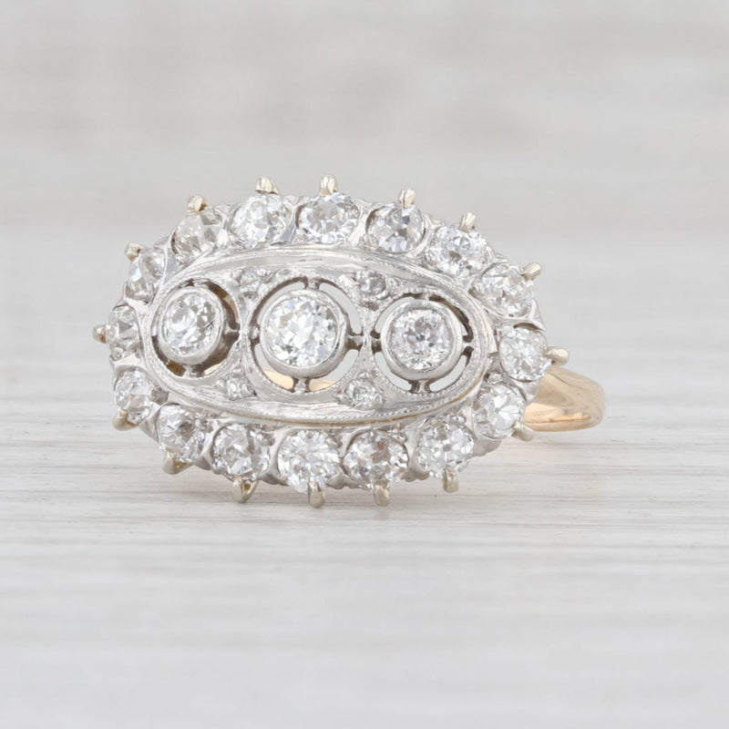 Art Deco 1.03ctw Diamond Halo Ring 14k Gold Platinum Size 6.25