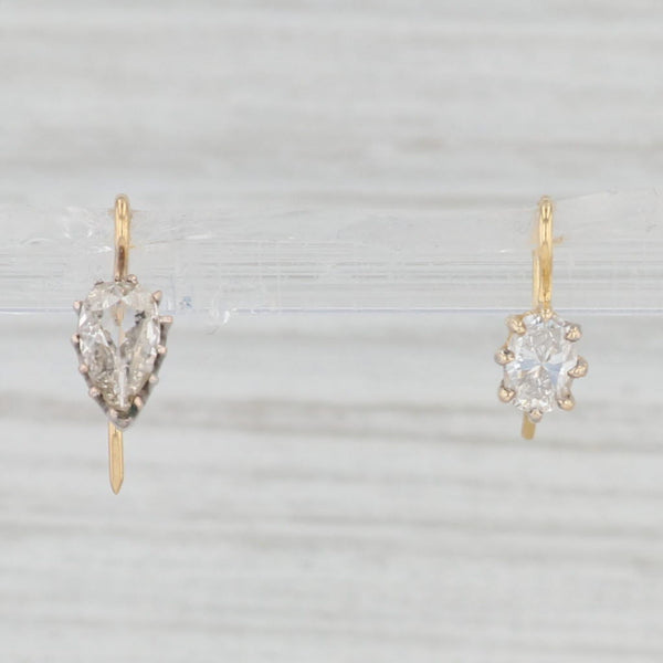 Light Gray 0.56ctw Oval Pear Diamond Custom Mismatched Drop Earrings 14k Gold