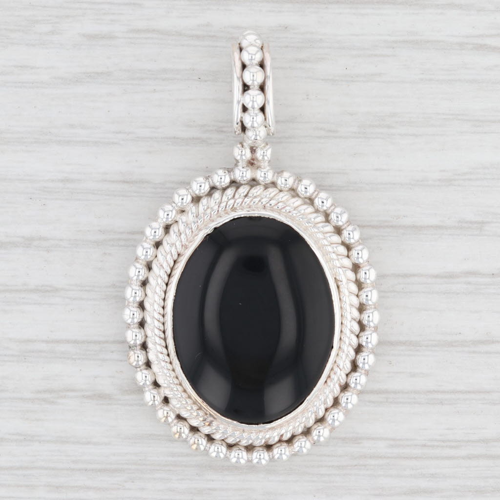 Light Gray New Onyx Drop Pendant Sterling Silver 925 Oval Solitaire