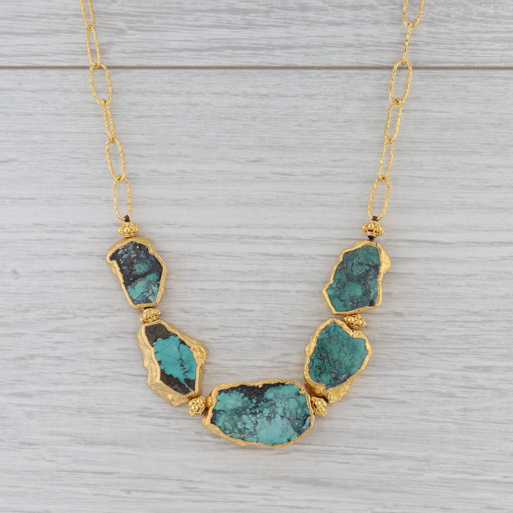 Gray New Nina Nguyen Turquoise Statement Necklace Sterling Gold Vermeil 21.5"