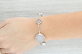 New Nina Nguyen Bangle Bracelet Druzy White Sand Quartz Sterling Silver 8"