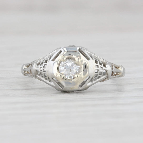 Light Gray Art Deco 0.23ct Diamond Solitaire Engagement Ring 18k White Gold Size 5.75