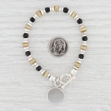 New 2-Toned Glass Bead Bracelet Engravable Charm 7.25" Sterling Silver