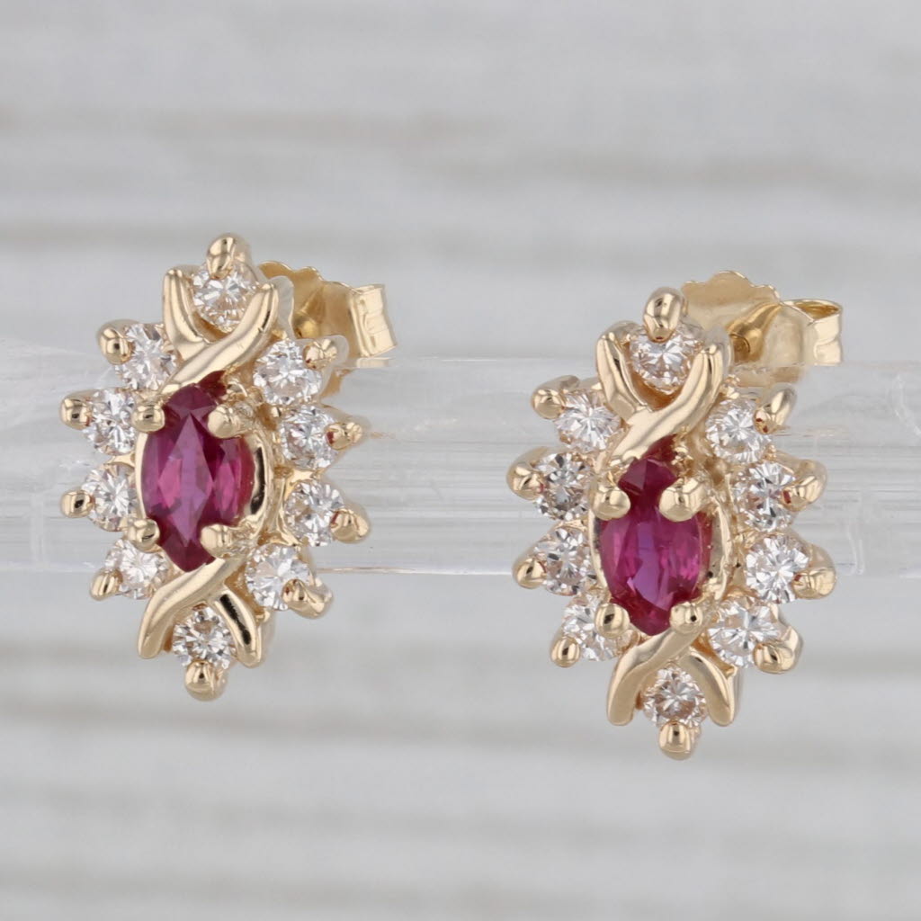 Gray 0.84ctw Marquise Ruby Diamond Halo Stud Earrings 14k Yellow Gold