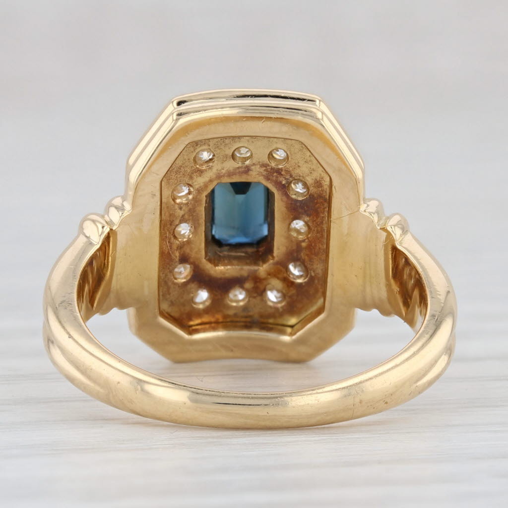 Light Gray Vintage Blue Sapphire Diamond Halo Ring 18k Yellow Gold Size 6.75