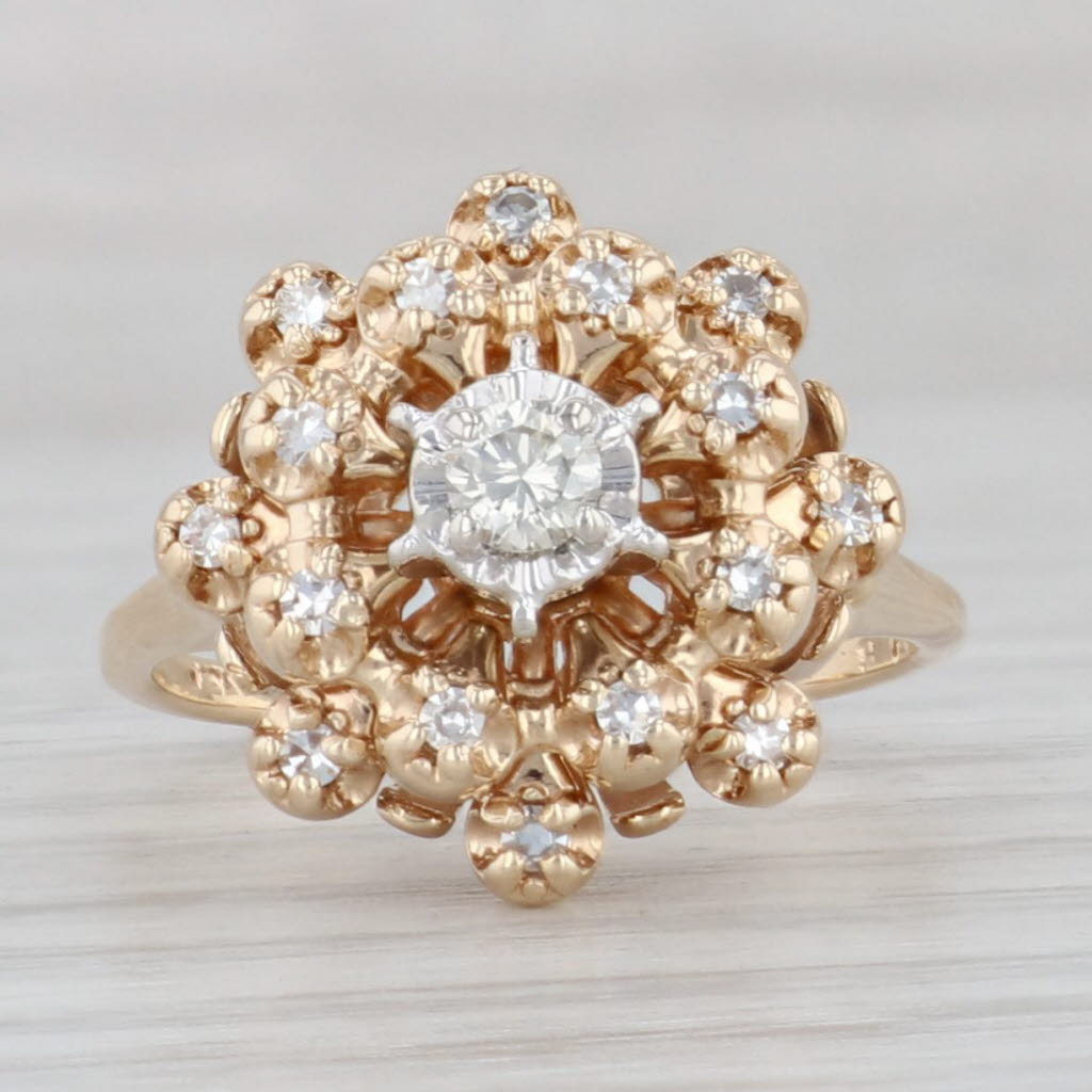 Gray 0.23ctw Diamond Chandelier Cluster Ring 14k Yellow Gold Size 5.25 Engagement