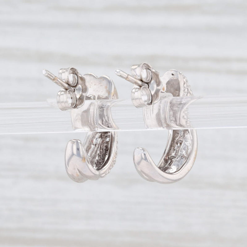 Light Gray Diamond J-Hook Earrings 18k White Gold Pierced Drops