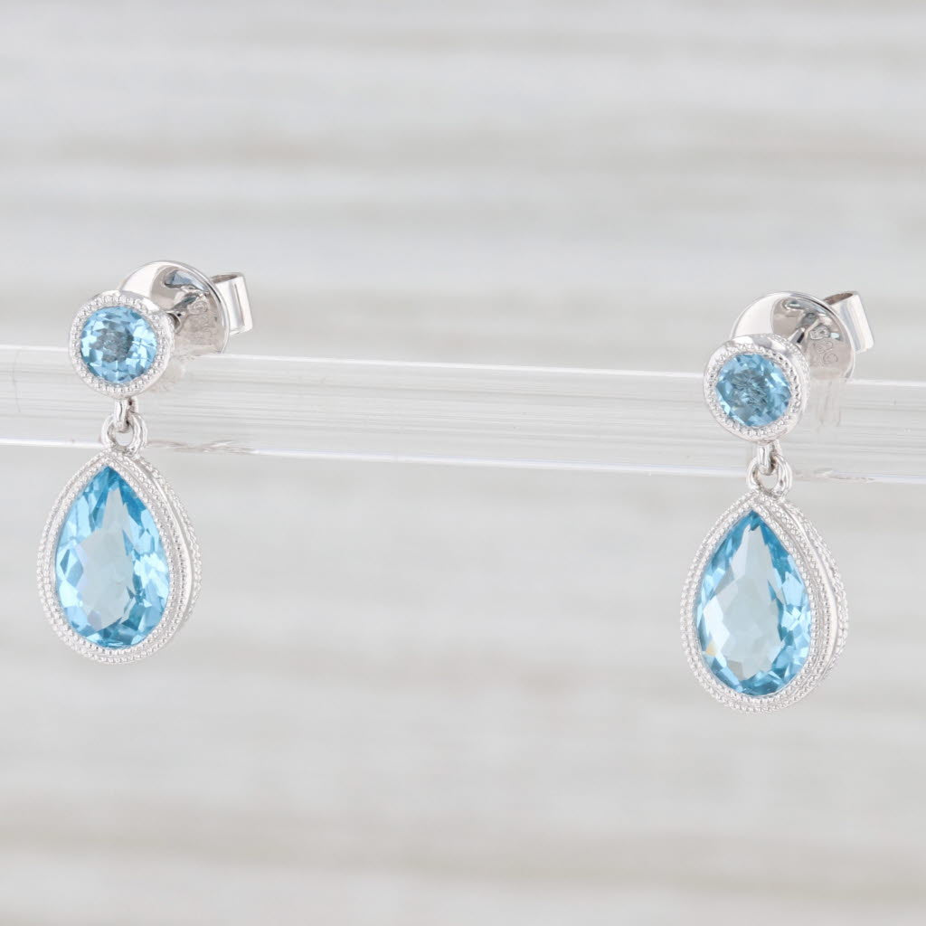 Light Gray New 1.86ctw Blue Topaz Teardrop Earrings 14k White Gold December Birthstone