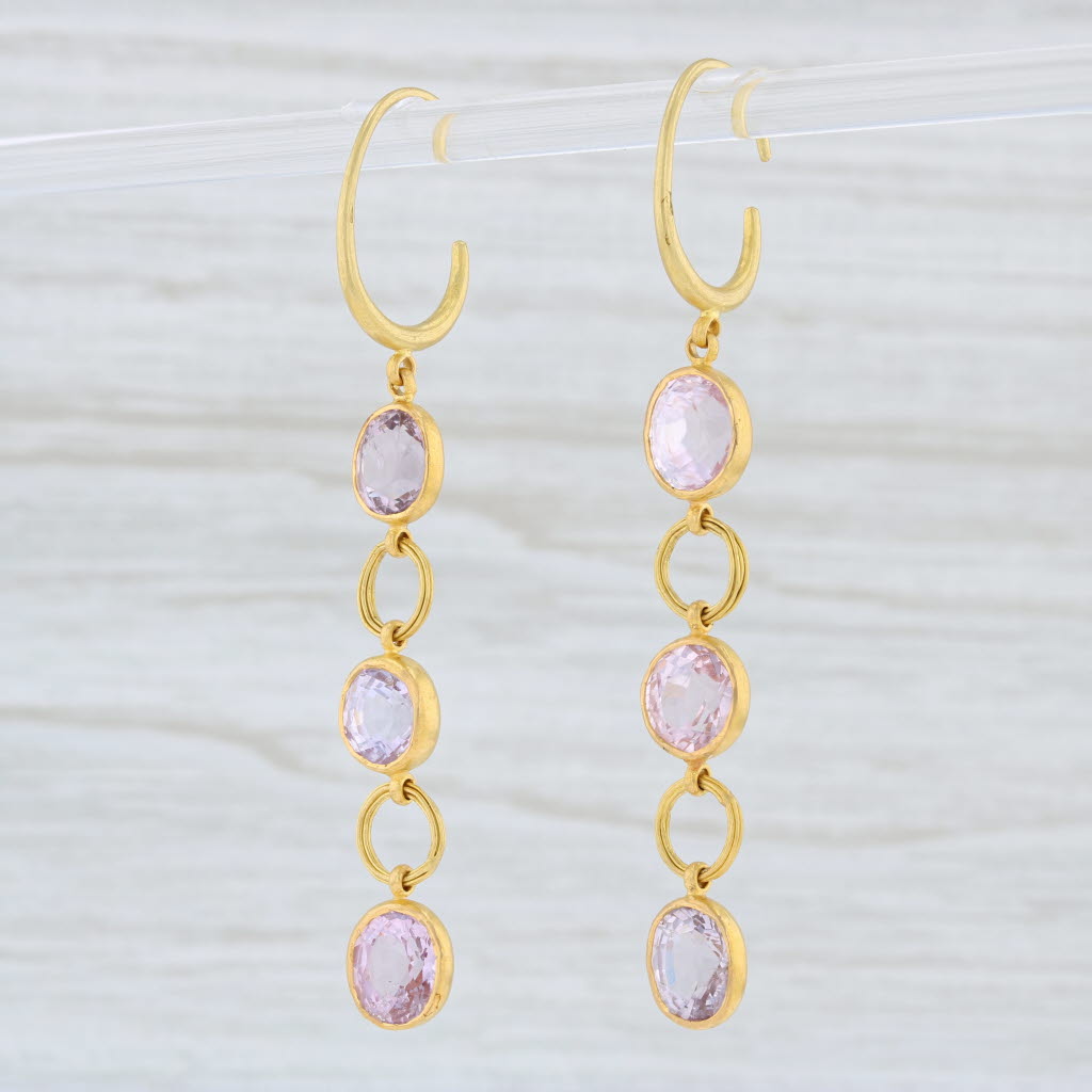 Light Gray Marie Helene de Taillac Pink Spinel Earrings 22k Yellow Gold Pierced Dangle