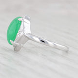 Green Jadeite Jade Diamond Ring 14k White Gold Size 4 Oval Cabochon