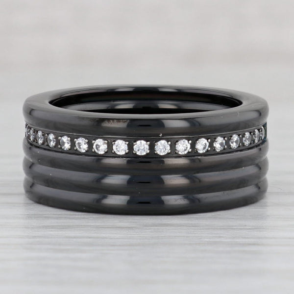 Light Gray Men's Cubic Zirconia Band Black Titanium Size 10 Wedding Ring