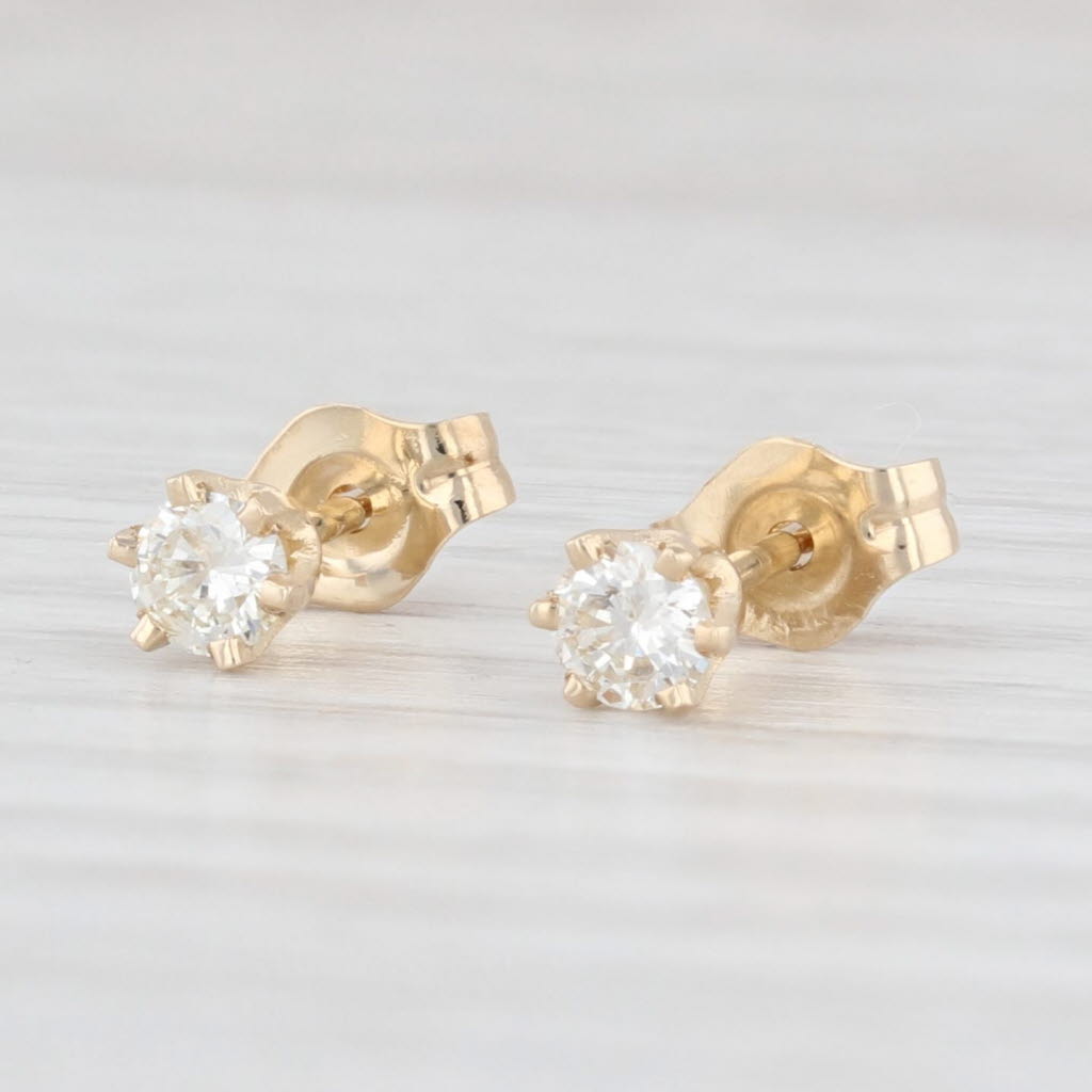 Light Gray 0.20ctw Diamond Stud Earrings 14k Yellow Gold Round Solitaire April Birthstone