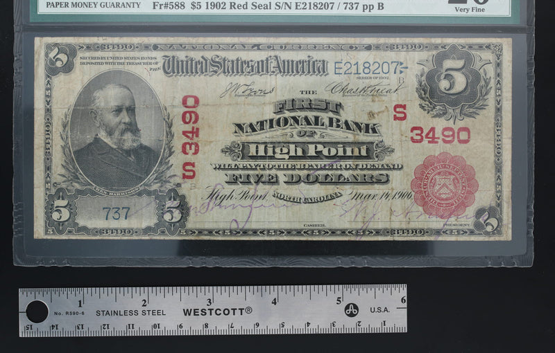 $5 High Point North Carolina C 1902 Red Seal 3490 20 First National Bank Note