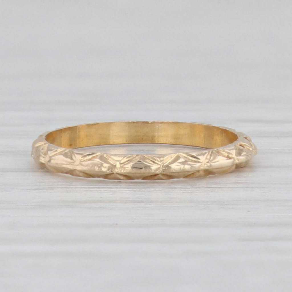 Light Gray Vintage DBA Patterned Baby Ring 10k Yellow Gold Small Size 1.25 Band Keepsake