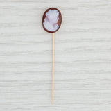 Light Gray Antique Cameo Stickpin 10k Yellow Gold Carved Chalcedony Pin