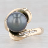 Light Gray Black Cultured Pearl Diamond Bypass Ring 14k Yellow Gold Size 7.5