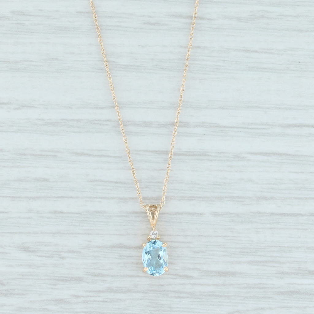 Light Gray 0.66ctw Aquamarine Diamond Drop Pendant Necklace 14k Yellow Gold 18.5”