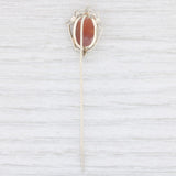 Antique Cameo Stickpin 10k White Gold Floral Filigree Carved Shell Pin