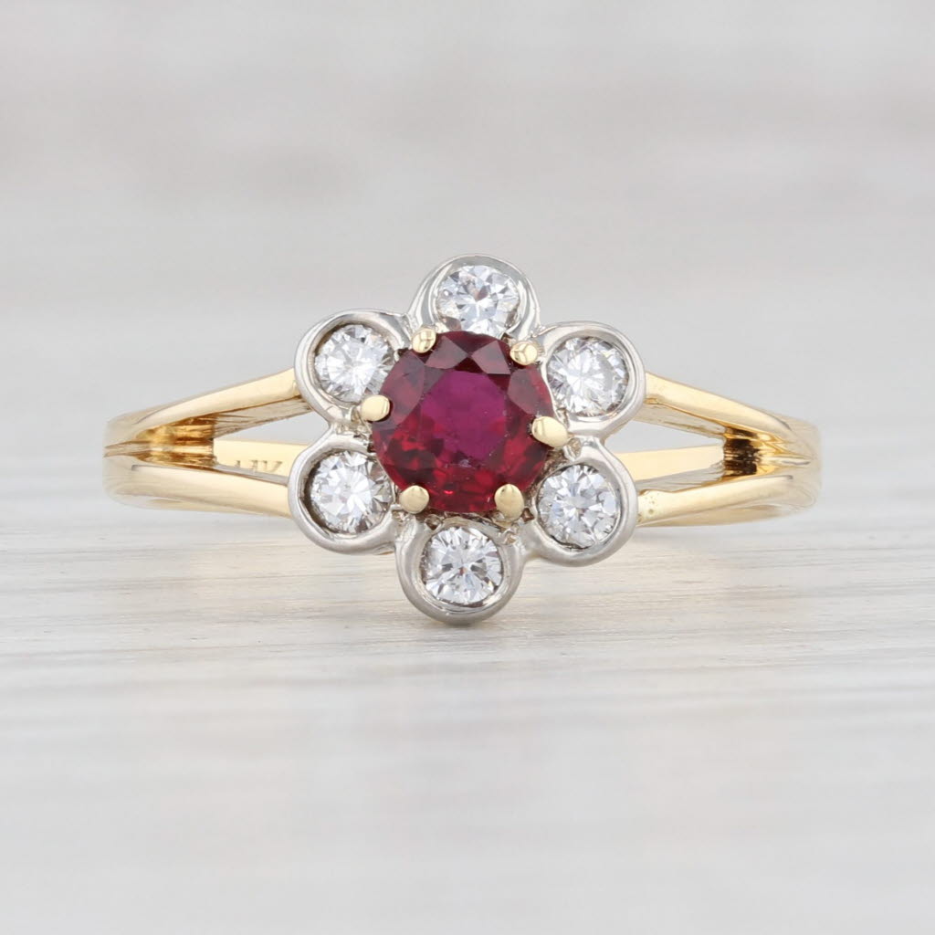 Light Gray 0.60ctw Ruby Diamond Halo Flower Ring 14k Gold Size 7 Engagement