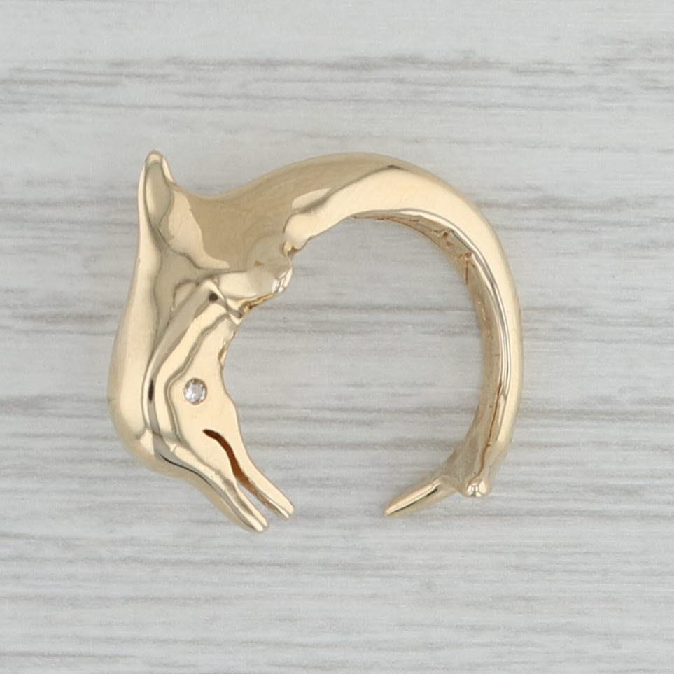 Gray Diamond Eyed Dolphin Cuff Ring 14k Yellow Gold Size 6 Adjustable Statement