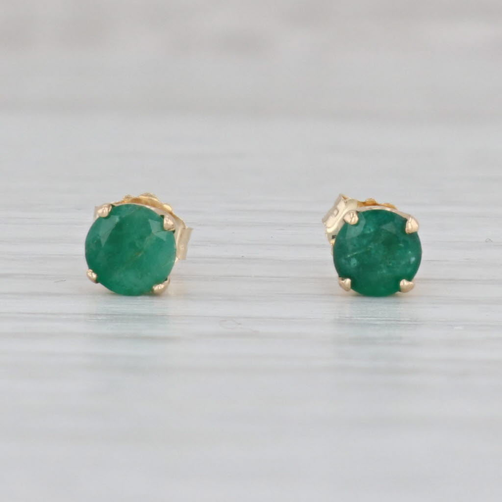 Gray 0.70ctw Round Green Emerald Stud Earrings 14k Yellow Gold May Birthstone