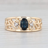 0.70ct Oval Blue Sapphire Ring 14k Yellow Gold Size 6.75 Diamond Scrollwork