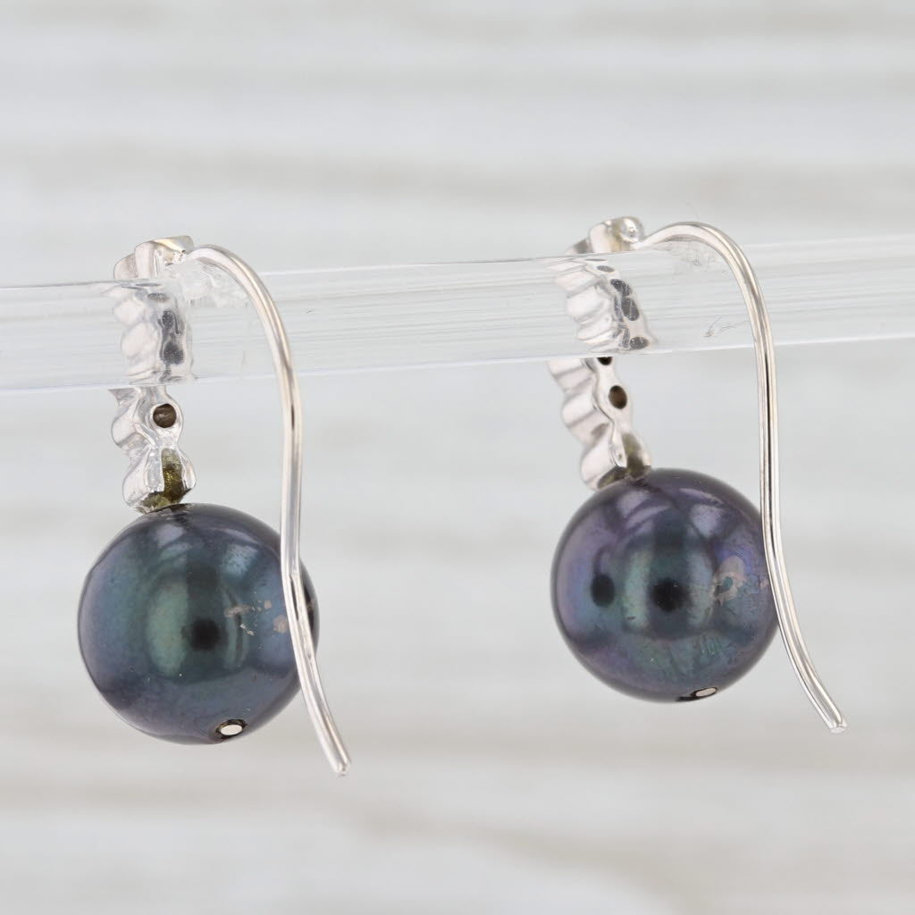 Light Gray Gray Cultured Pearl Diamond Drop Earrings 14k White Gold Pierced Hook Posts