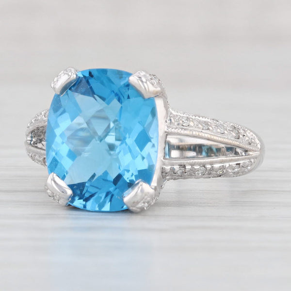 Light Gray 6ctw Rectangle Blue Topaz Diamond Ring 14k White Gold Size 6.5