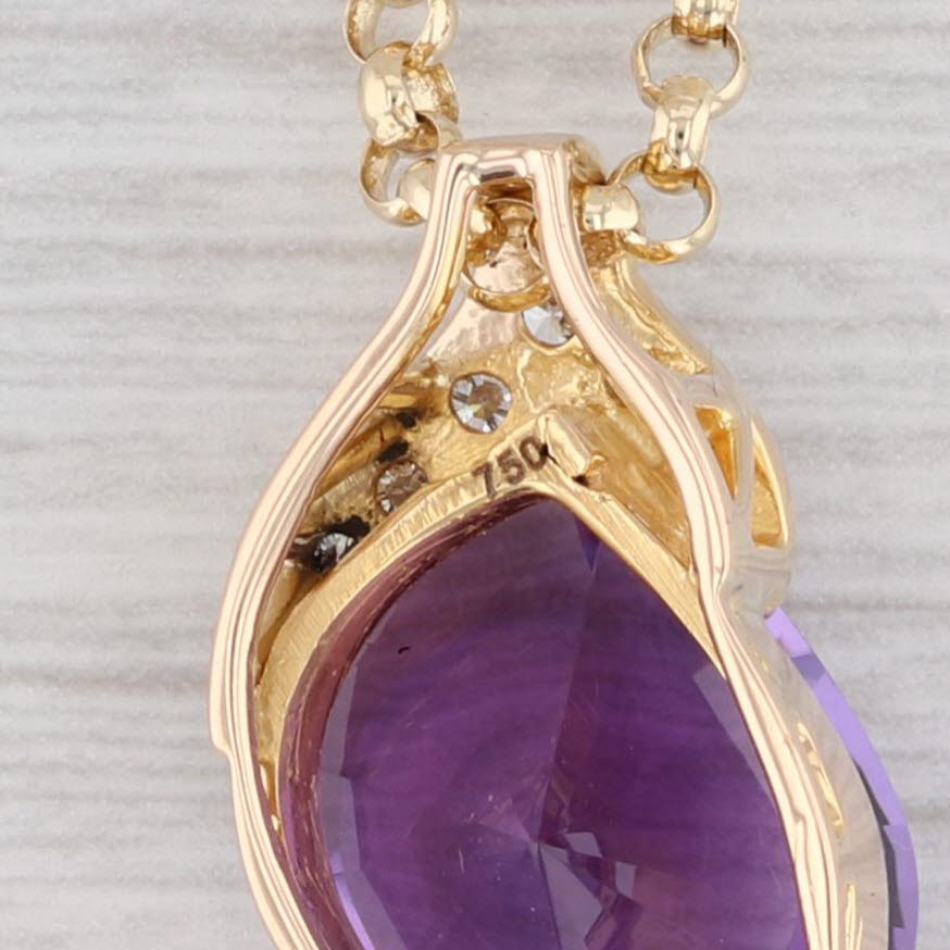 Light Gray 8.90ctw Amethyst Diamond Pendant Necklace 18k Gold 18" Rolo Chain