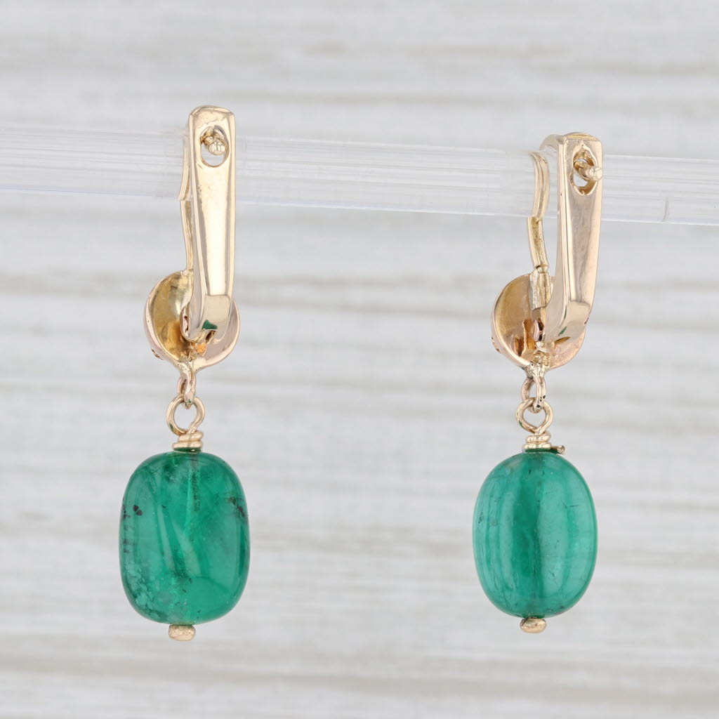 Light Gray Baroque Emerald Drop Earrings 14k Yellow Gold Vintage Floral