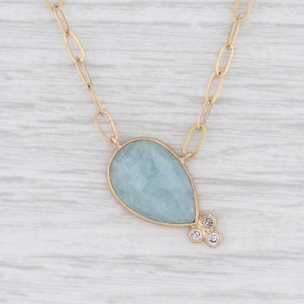 Light Gray New Nina Nguyen Lily Gold Pendant Necklace Druzy Aquamarine Diamond 18k Gold 17"