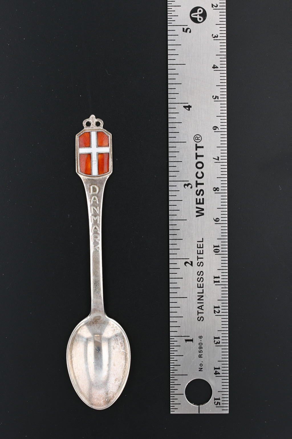 Gray Danmark Denmark Flag Souvenir Spoon Sterling Silver Enamel Vintage