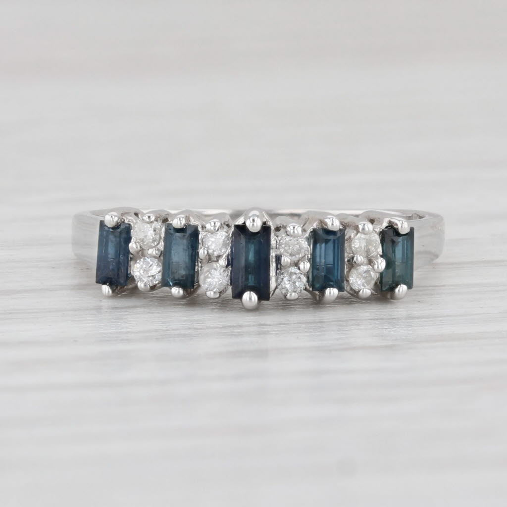 Light Gray 0.46ctw Blue Sapphire White Diamond Ring Platinum Size 5.75 Wedding Stackable