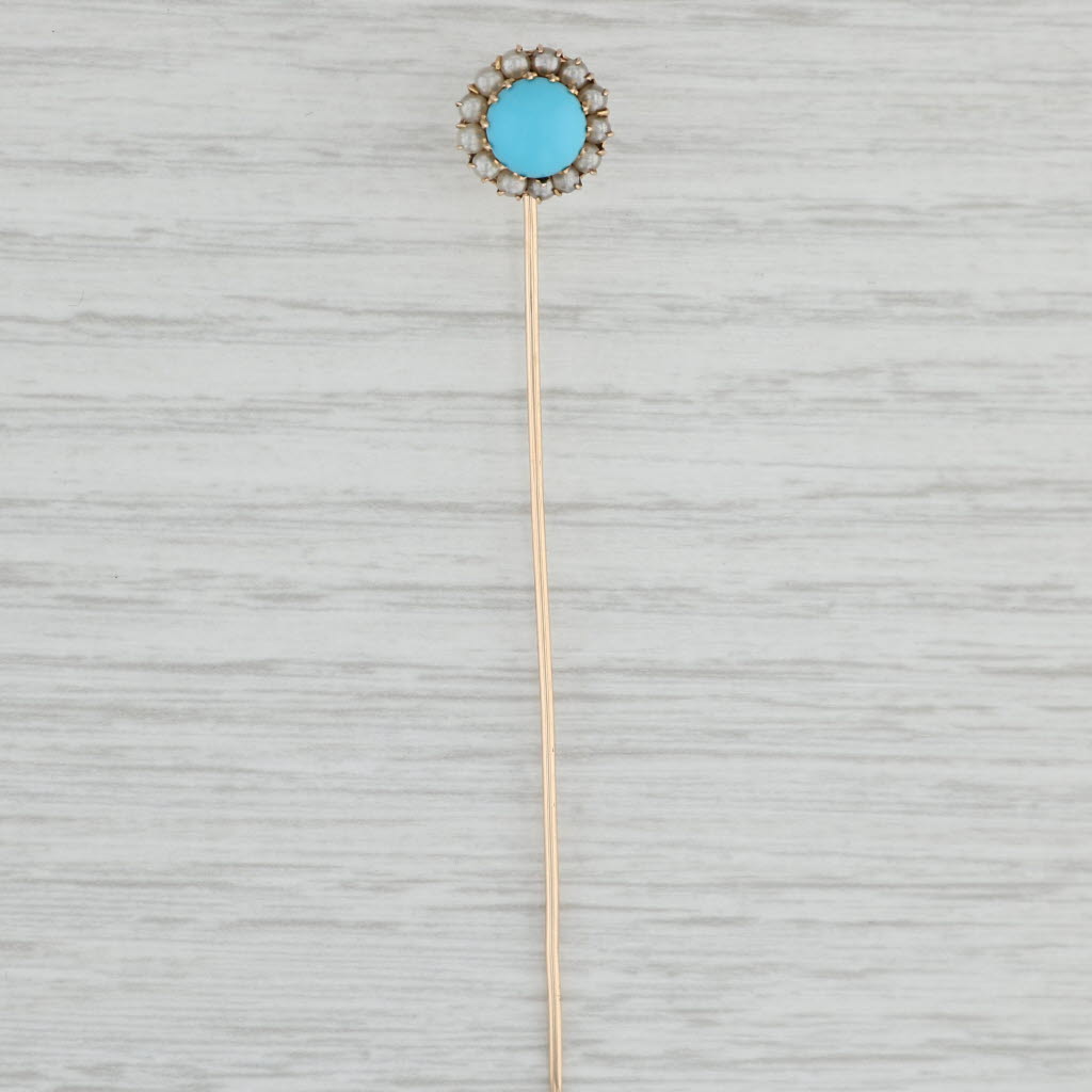 Light Gray Antique Glass Imitation Pearl Halo Stickpin 8k Yellow Gold