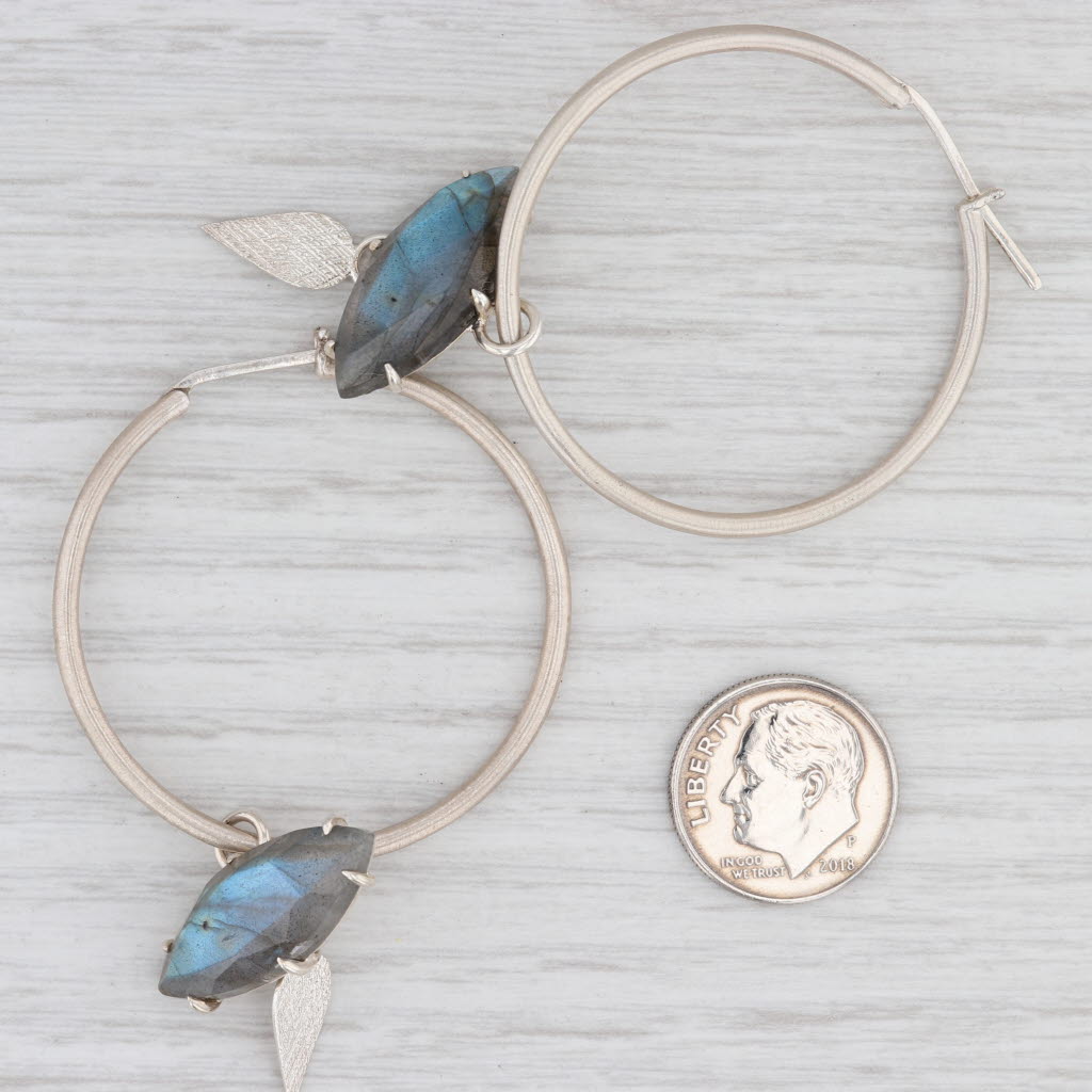 Light Gray New Nina Nguyen Hoop Charm Drops Earrings Sterling Silver Labradorite Statement