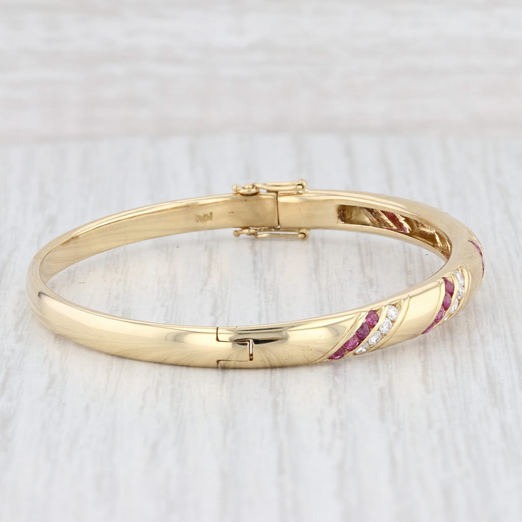 Light Gray 1.40ctw Ruby Diamond Bangle Bracelet 18k Yellow Gold 6.75" Stackable