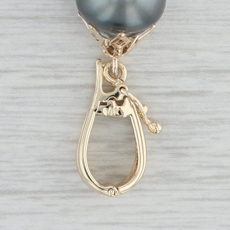 Gray Black Cultured Pearl Pendant 14k Yellow Gold Solitaire Drop