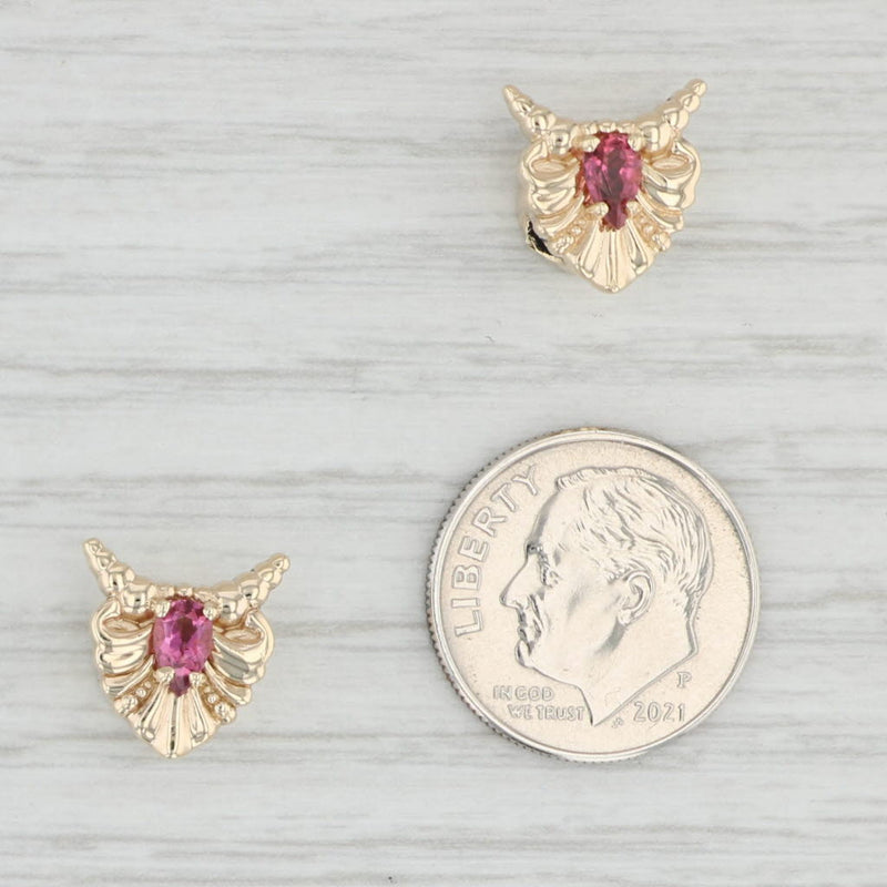 Vintage 0.47ctw Pink Tourmaline Set of 2 Double Slide Charms 14k Gold Floral