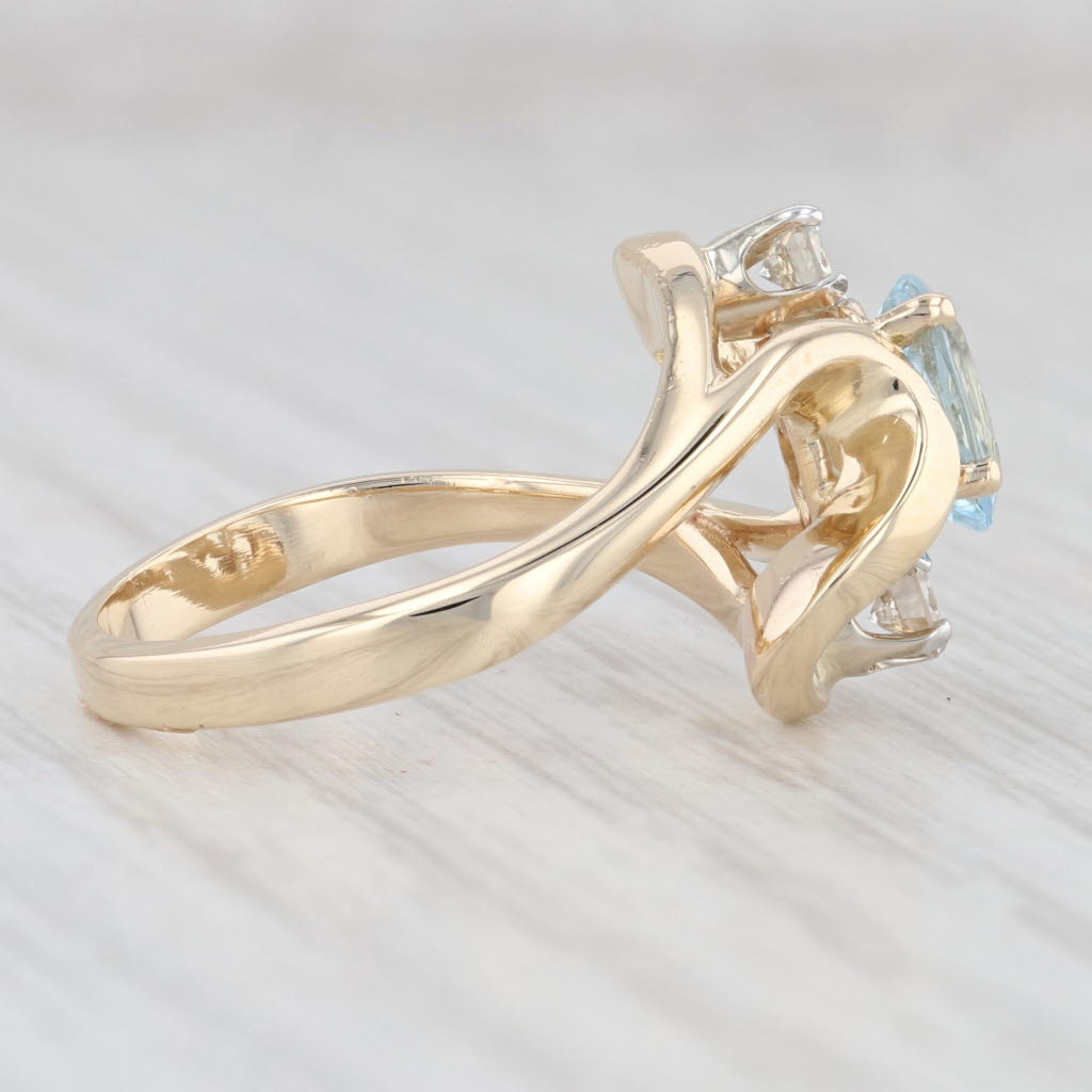 Light Gray 0.78ctw Aquamarine Diamond Bypass Ring 14k Yellow Gold Size 6 March Birthstone