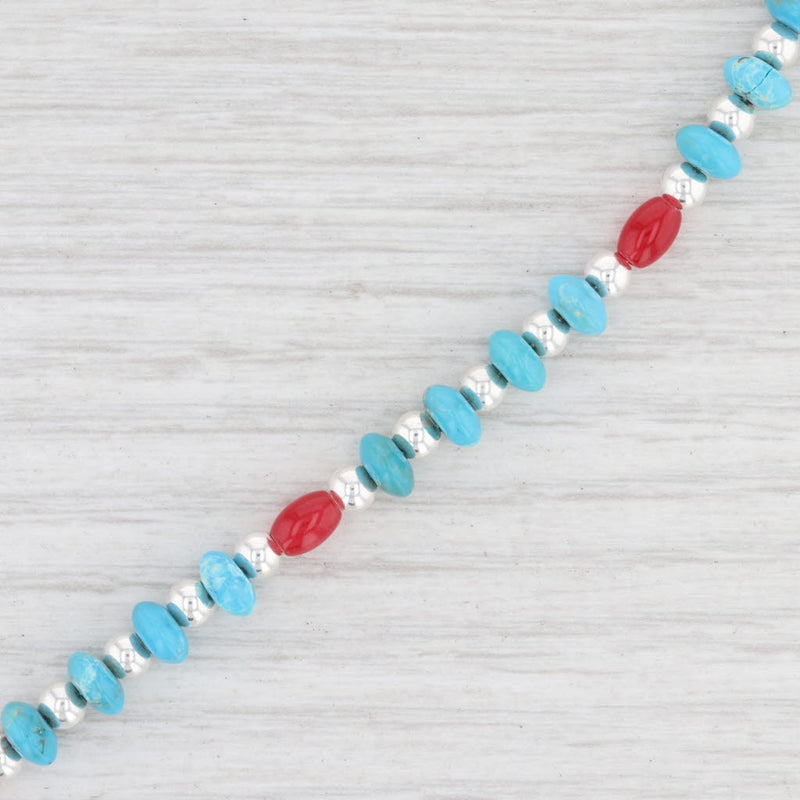 Light Gray New Blue Red Glass Bead Bracelet Sterling Silver 7” 6mm Toggle Clasp