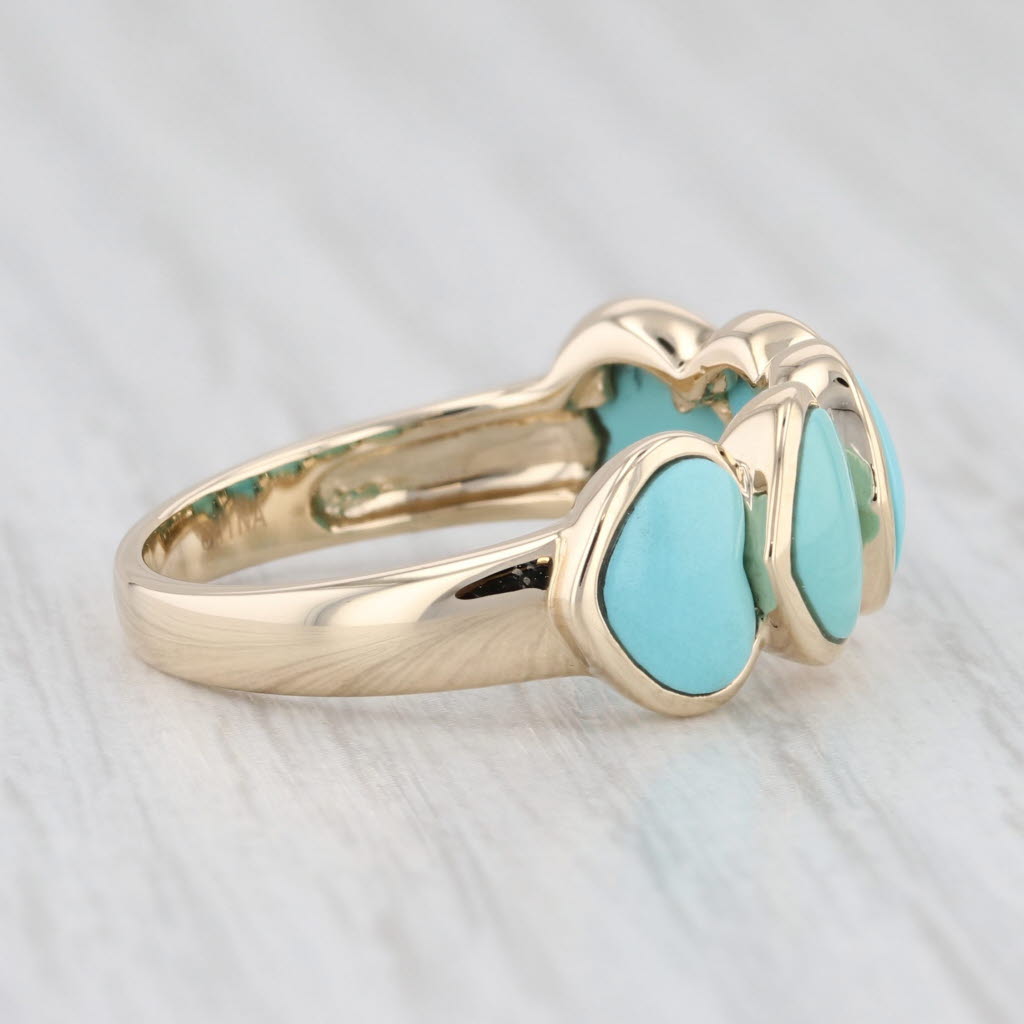 Light Gray Lab Created & Imitation Turquoise Hearts Ring 14k Yellow Gold Size 7 Band