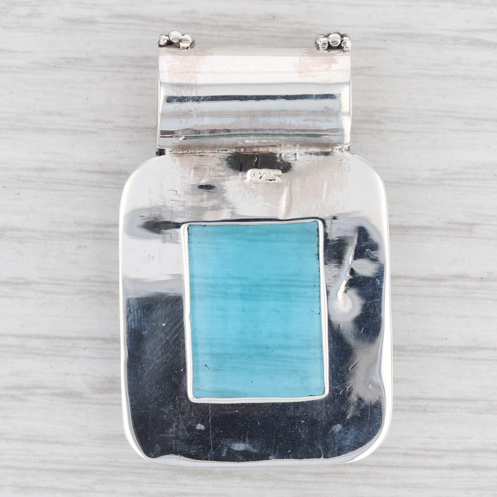 Light Gray New Blue Glass Pendant Sterling Silver 925 Slide Statement