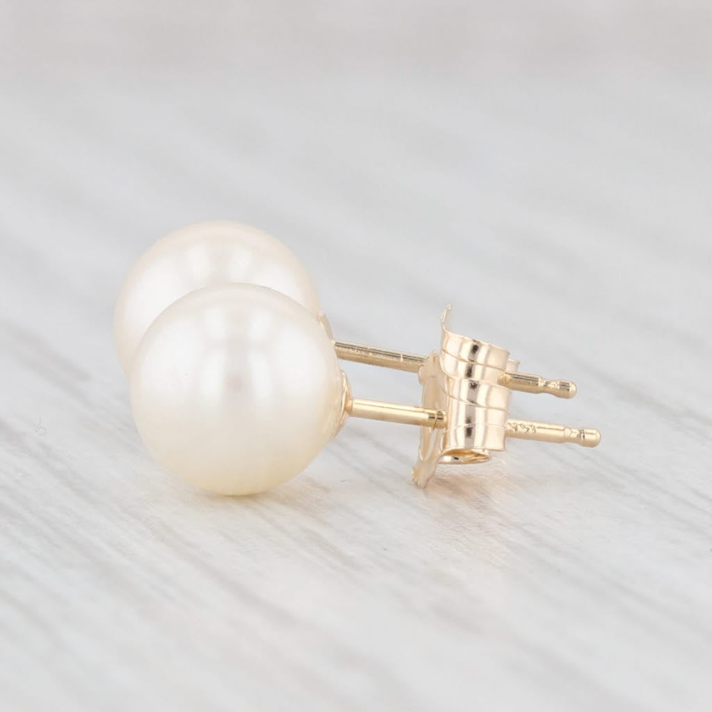 Light Gray Cultured Pearl Solitaire Stud Earrings 14k Yellow Gold June Birthstone