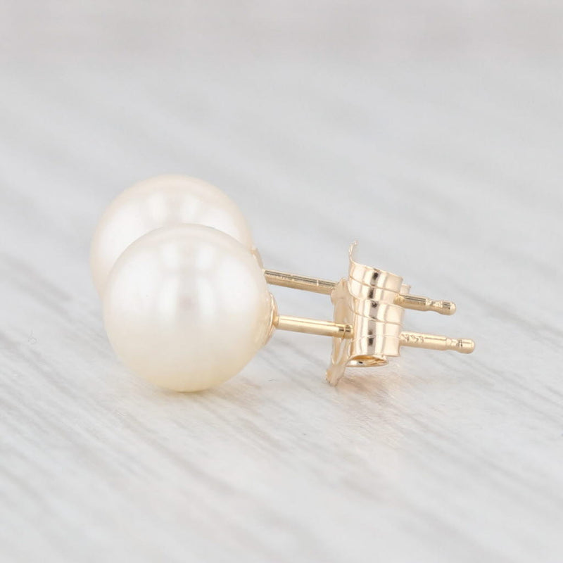 Cultured Pearl Solitaire Stud Earrings 14k Yellow Gold June Birthstone